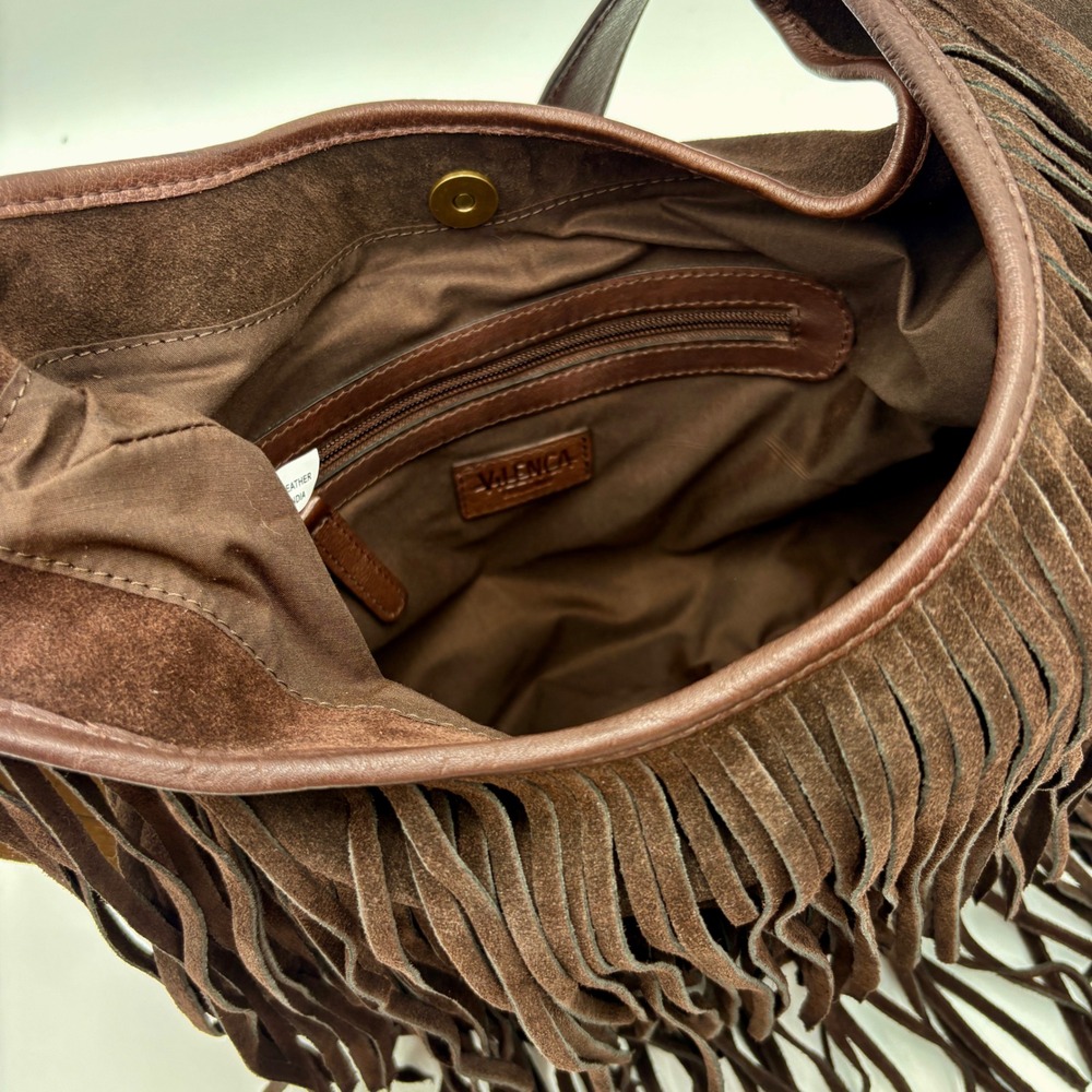 Vilenca Holland Brown Suede Fringe Hobo Leather Trim Boho Western Shoulder Bag - Picture 9 of 14